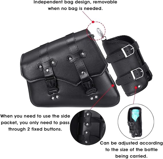 Motorcycle Saddle Bag PU Leather Waterproof Saddlebags Black Left/Right Side For Harley Davidson Universal (Left)