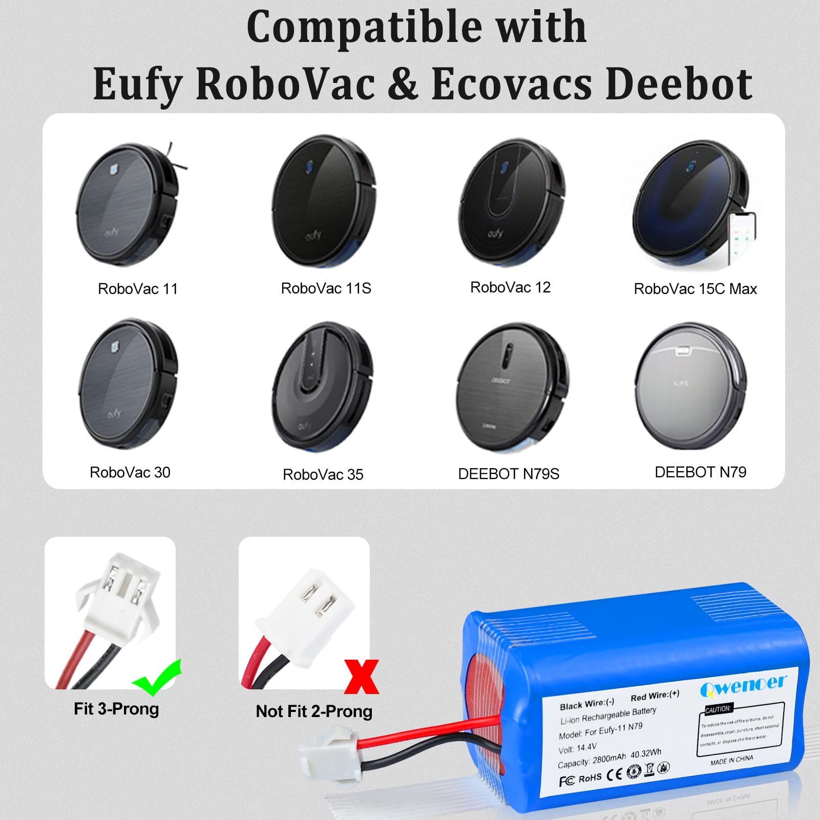 Batterie 14.4V 3Ah Pour Robots Ecovacs Deebot, Eufy RoboVac - Compatible Plusieurs Modèles