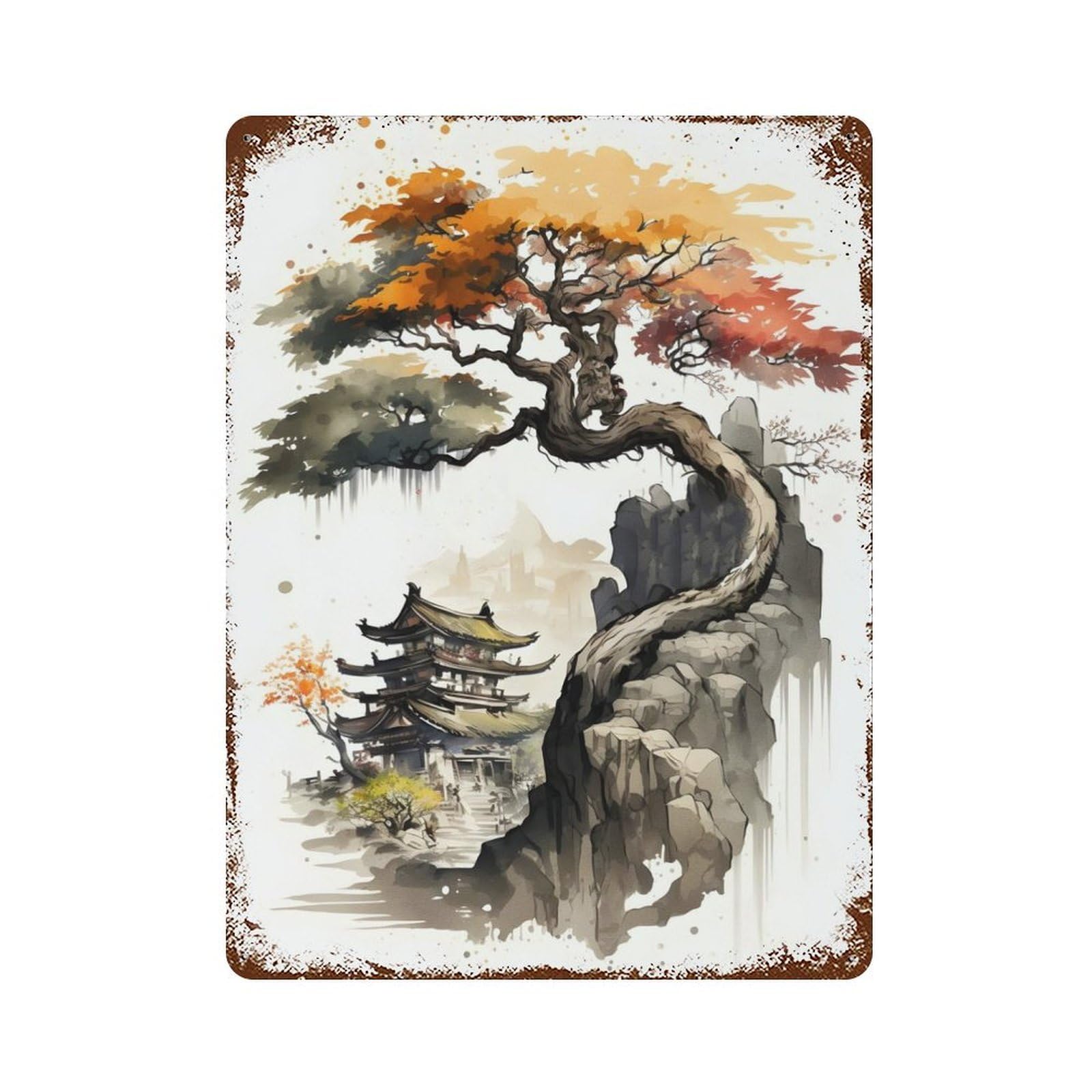 Watercolors Japanese 10 Rusty Metal Tin Sign 15.7"x11.8", Ideal for Pub, Kitchen And Man Cave Decor