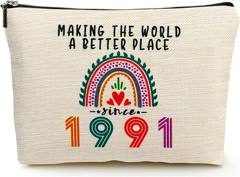 Necessaire de maquiagem Suemetic em linho, estampa de letras “MAKING THE WORLD A BETTER PLACE SINCE 1991”, MG0006