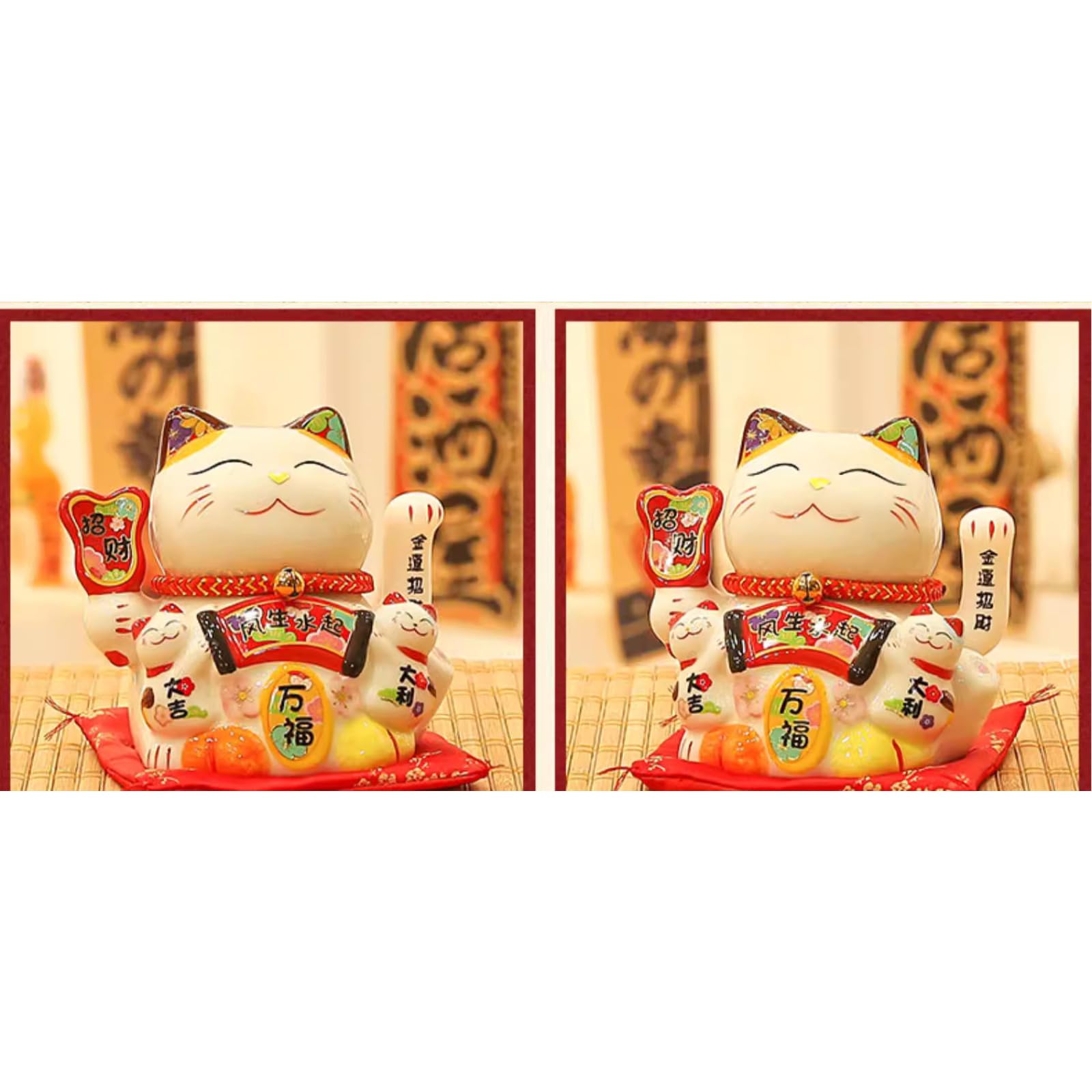 Bonito adorno de porcelana de gato de la suerte, 16 cm, estatua de gato rico para decoración del hogar