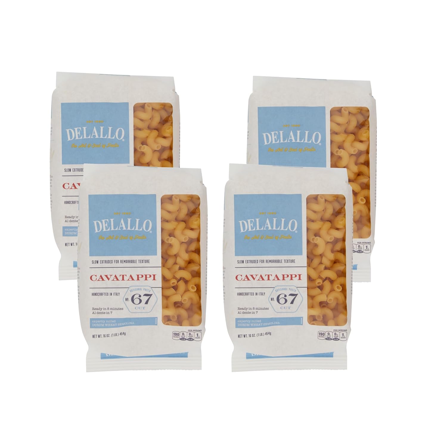 DeLallo Cavatappi Pasta, 1 Pound Bag, Made with Only 100% Durum Wheat Semolina Flour, Spiral Shape Noodles, Made in Italy, 4 Pack