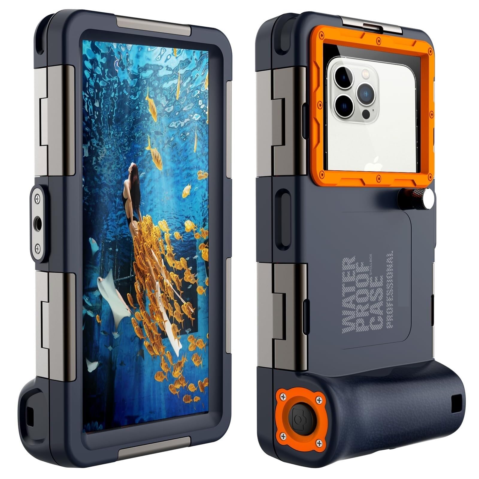 Funda de buceo submarino mejorada para iPhone 15/14/13/12/11 Pro Max/XR/XS/X Galaxy S24/S23/S22/S21, funda universal impermeable para esnórquel, foto y vídeo, amarillo (naranja)
