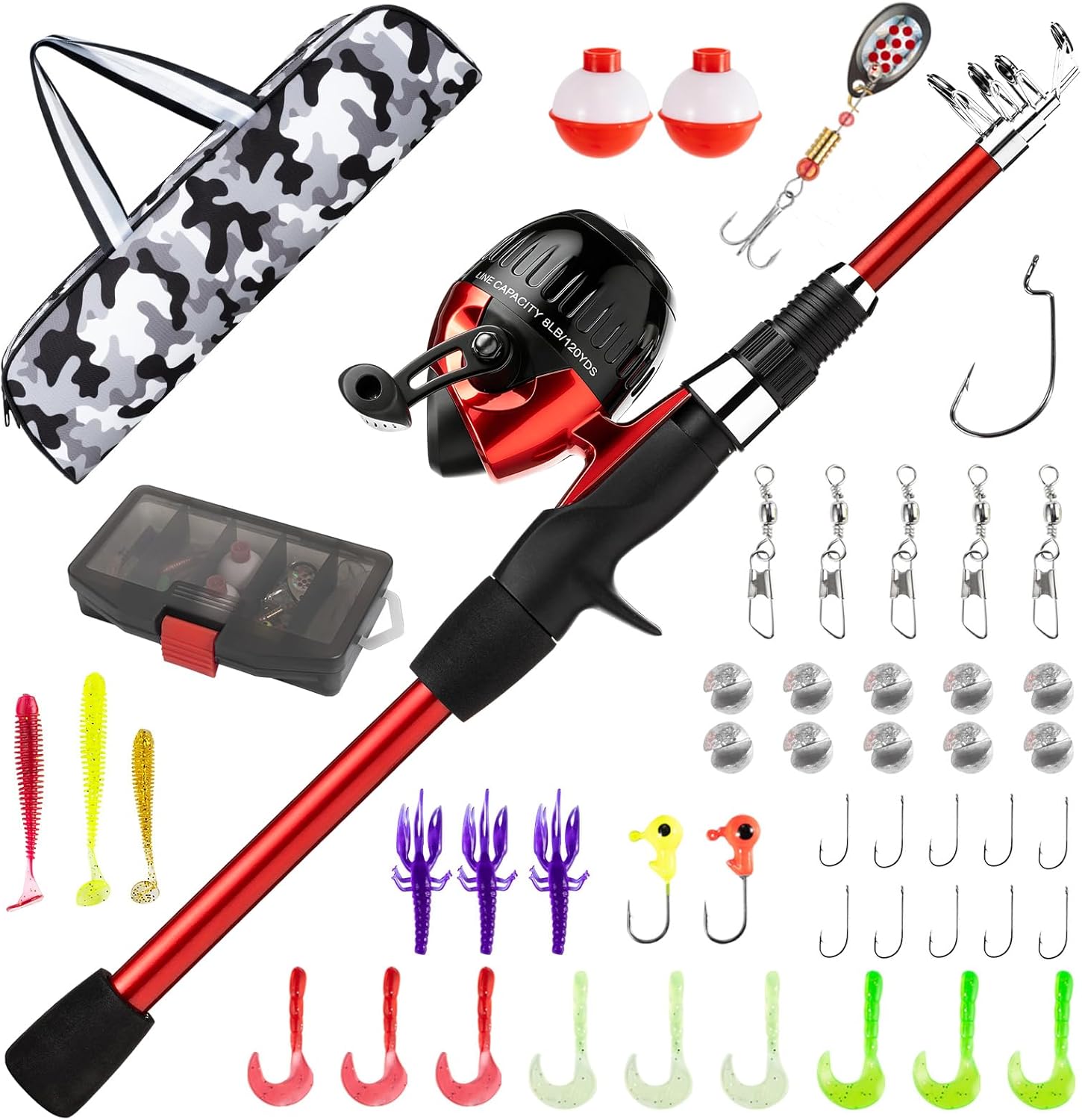 WIDDEN Kids Fishing Pole, Youth Fishing Rod and Reel Combo - Telescopic Portable Fishing Pole with Tackle Box Bag Starter Anglers Set, Fishing Gear Kit for Boys Girls Teens Age 5-18 and Beginners