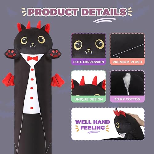 Miniatura 5 de Officygnet Almohada corporal de felpa de Halloween de 28 pulgadas, lindos animales de peluche, juguetes de peluche de Halloween, almohada de felpa