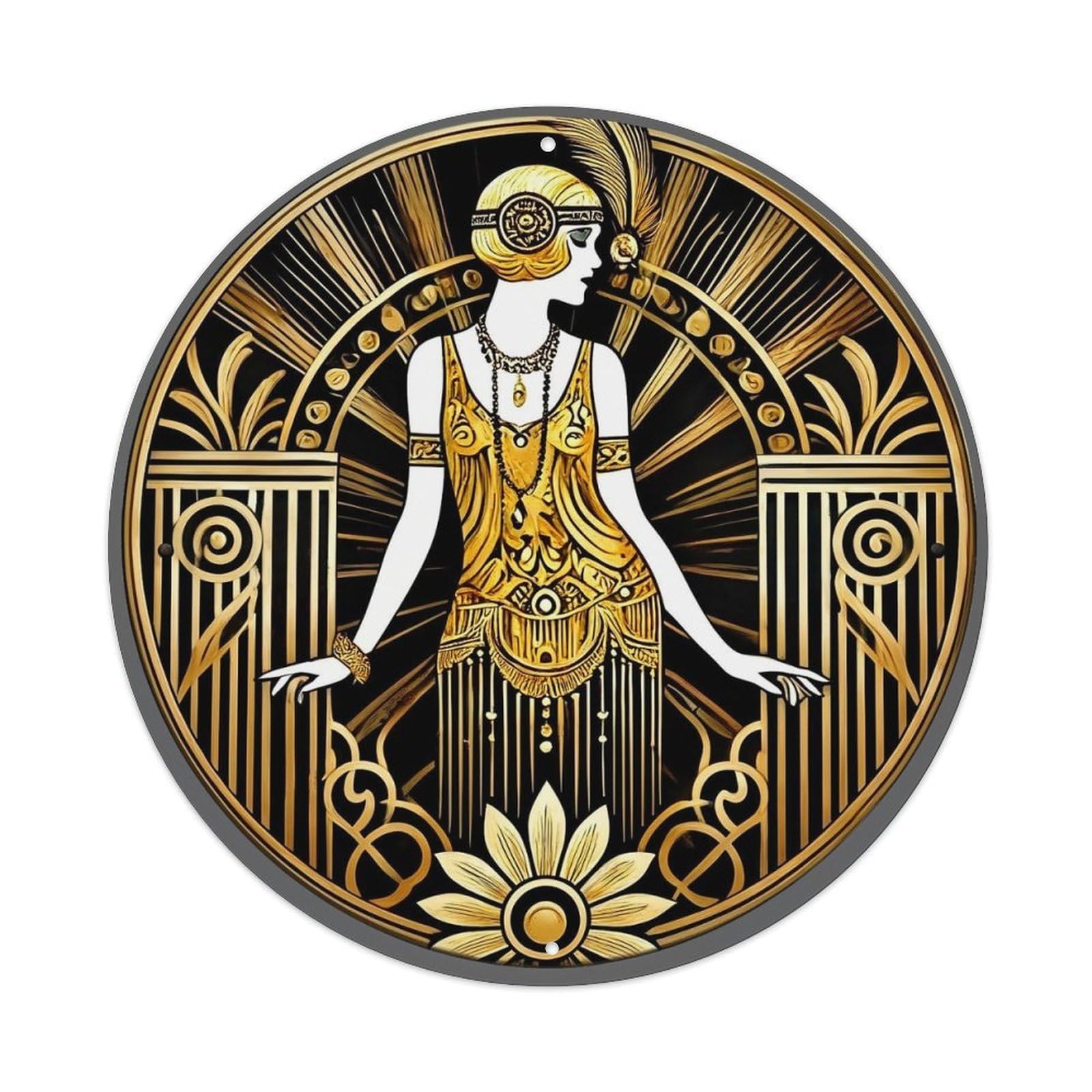 Art Deco Woman Pattern Gold Metal Tin Sign Plaque