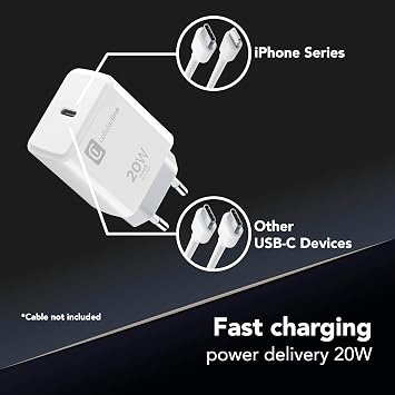 Cellularline 20W Şarj Adaptörü (iPhone 8 ve Üstü ile Uyumlu, USB-C, 4A, 20W)