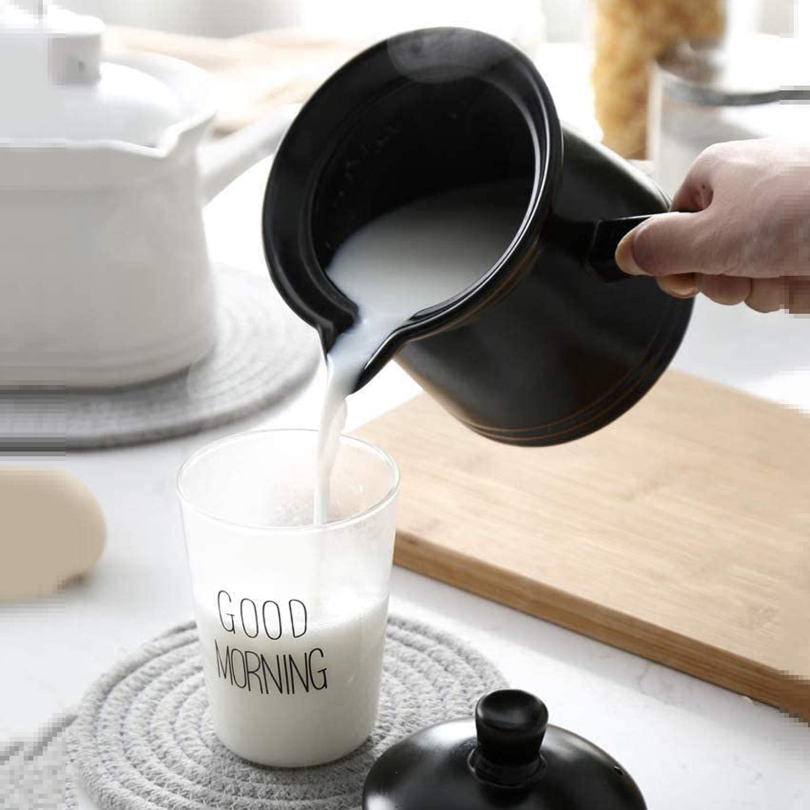 CIRONI Pentola per Latte Antiaderente, brocca per Latte in Ceramica, casseruola per caffè riscaldata per Colazione, pentola per stufato con Coperchio, casseruola da 1 litro per Alimenti per Bambini