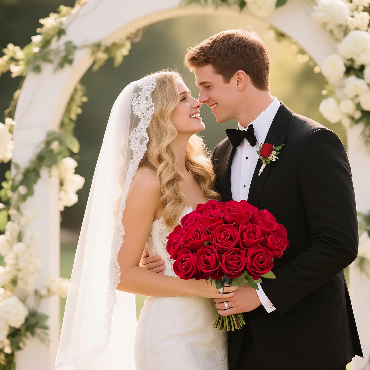 22 Pcs Artificial Roses - Realistic Velvet Flowers with Stems, Bulk Faux Roses for Home Wedding Party Decor (red) - Image 6