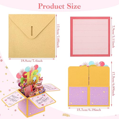 Miniatura 4 de Tarjeta de felicitación de feliz cumpleaños número 16 3D, maravillosa tarjeta de cumpleaños de 16 años, regalo para amigos, hombres, mujeres y niños