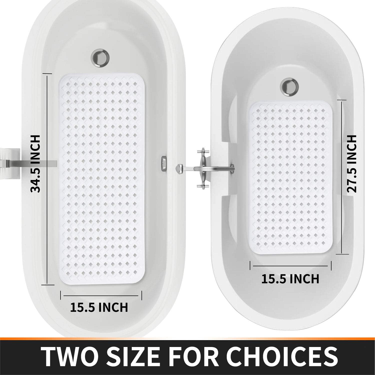 Yimobra Original Non Slip Bathtub Mats, Shower Bath Mat for Tub with Suction Cups and Drain Holes, Machine Washable, BPA, Latex, Phthalate Free, 34.5 x 15.5 Inches, White : Home & Kitchen