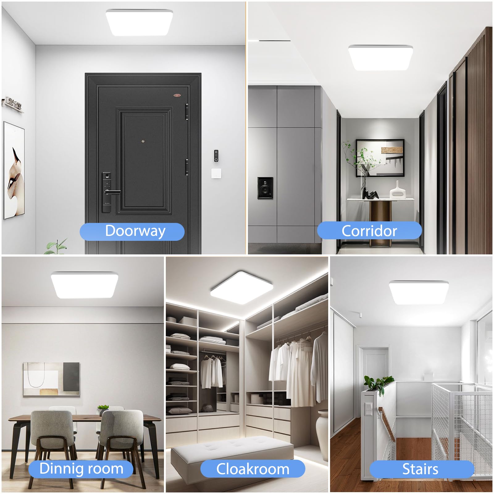 OUILA Plafon LED Techo, 20W 2000LM 6500K, IP44 Blanco Frío Cuadrado Ultra Delgado Luz LED Techo Para Salon Baño Balcón Dormitorio Pasillo Cocina