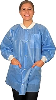 Endure Lab Jacket, Disposable, Waist or Hip Length, Knit Collar and Knit Cuffs- SMS Material, Breathable Design, Box of 10 (Extra Large)