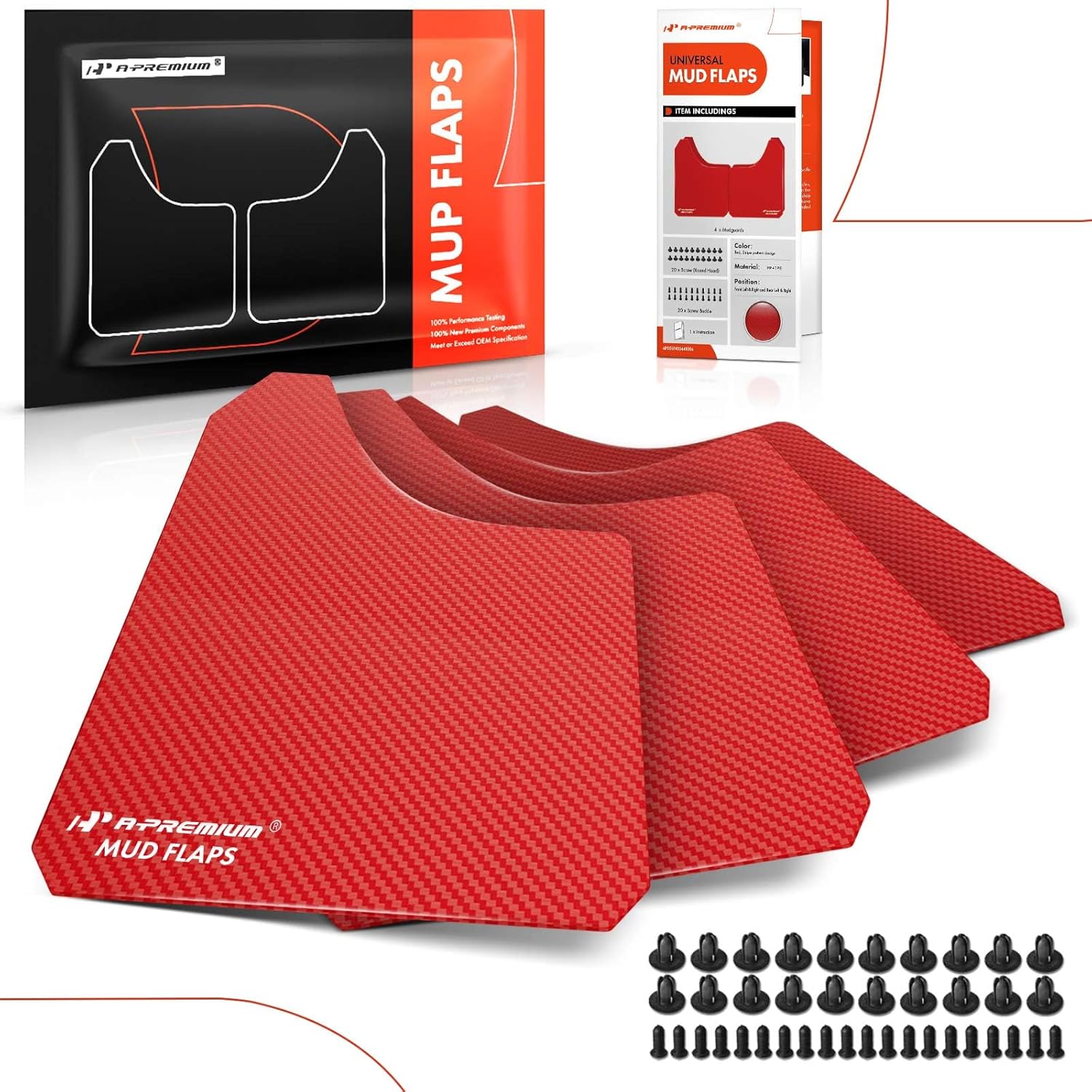 A-Premium Universal Mud Flaps, 4 Pack Splash Guards for Truck Car Pickup SUV, Front & Rear Upgraded Mud Guards Includes Mounting Hardware, Drilling Required, Red