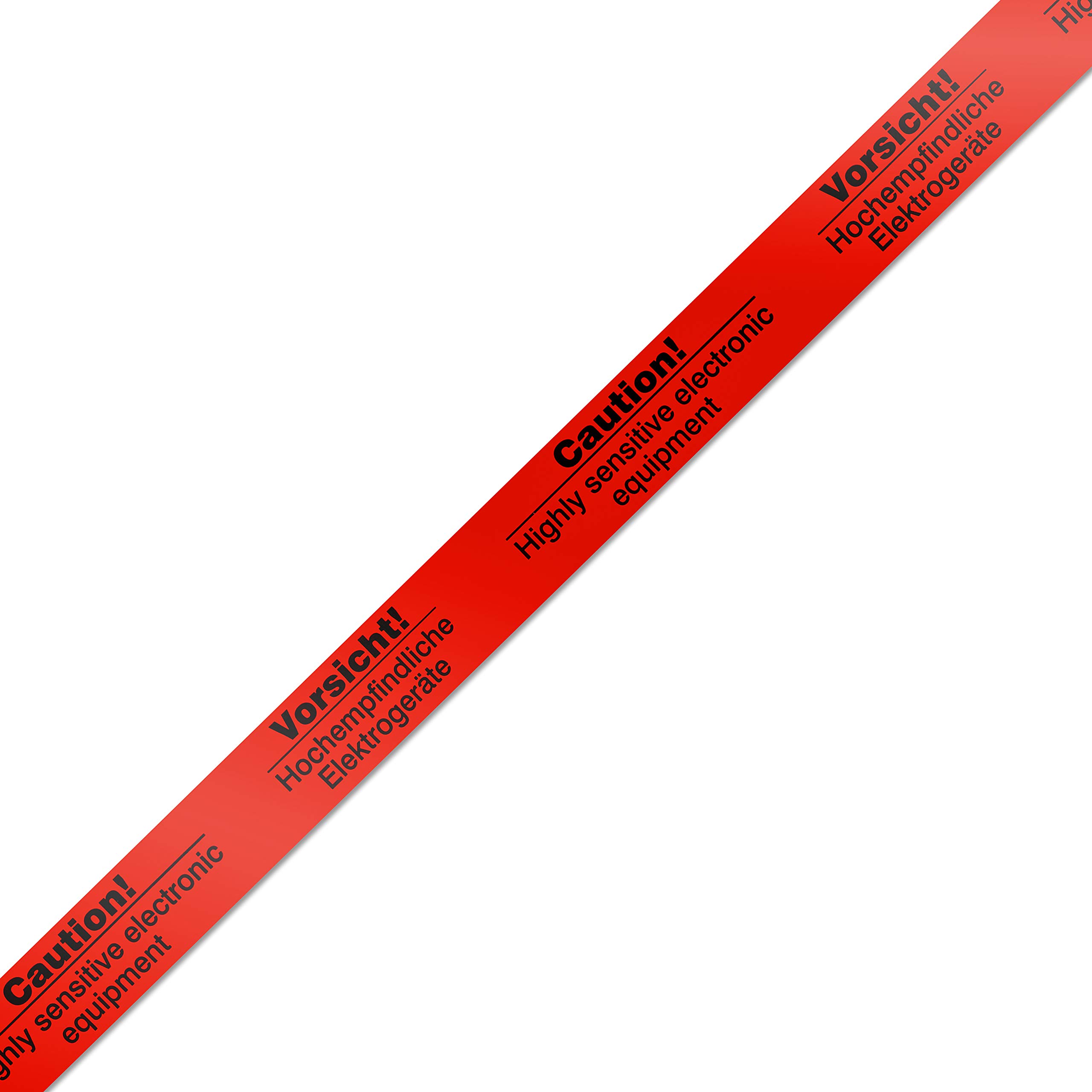 MASHPAPER Warnband Klebeband Packband Vorsicht! Hochempfindliche Elektrogeräte rot mit schwarzem Druck - 50 mm breit x 66 m lang (6 Rollen)