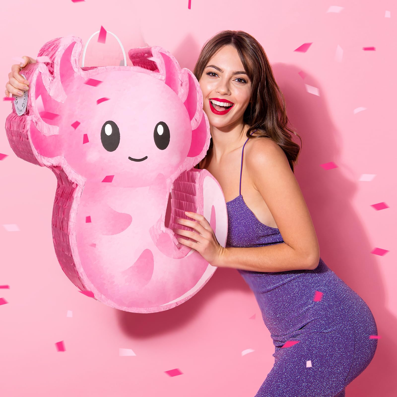 Sratte Pink Axolotl Piñata - 14.96x9.45x2.95 Inch Party Supplies With Bat & Blindfold