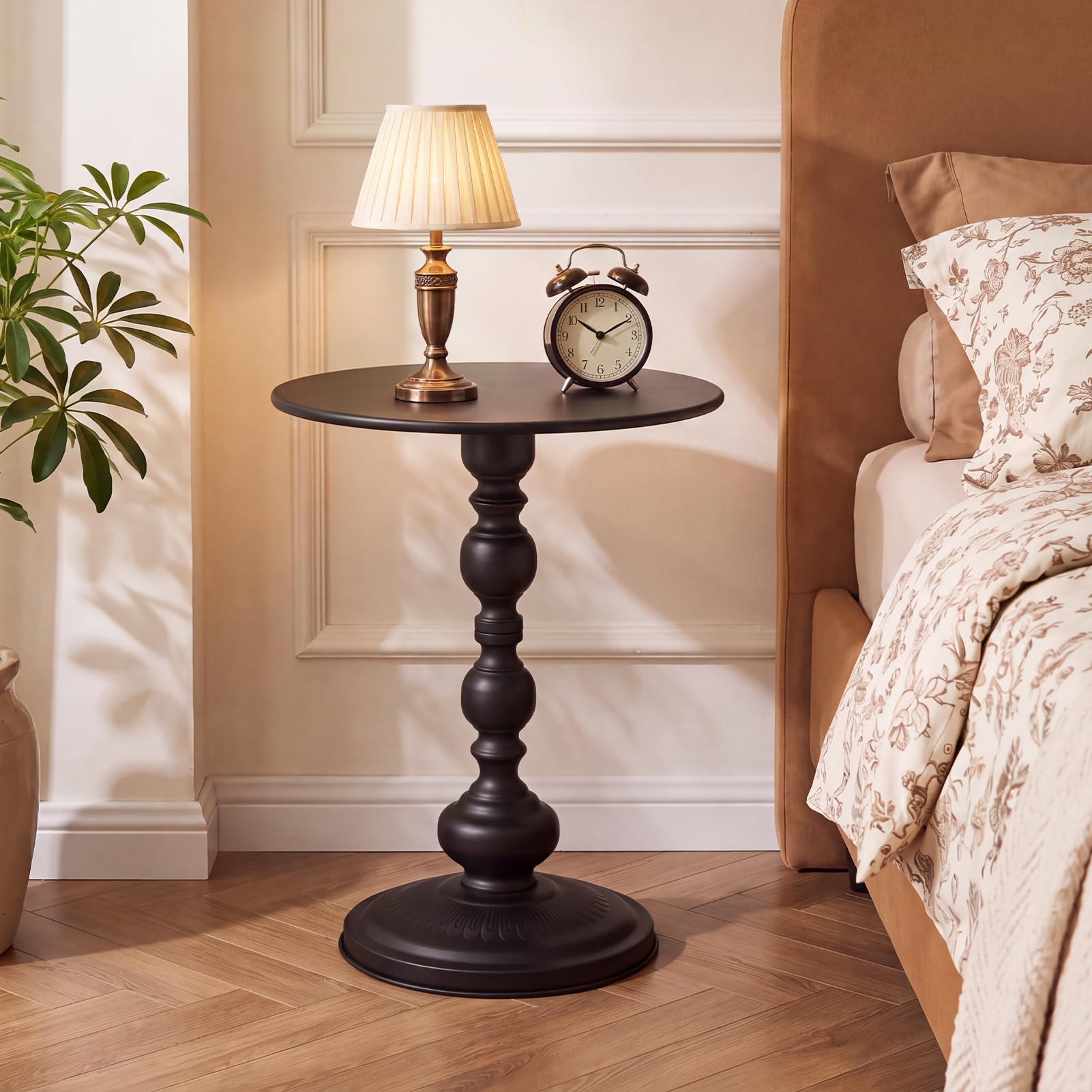 INMOZATA 40cm Black Round Metal Side Table, Accent End Table