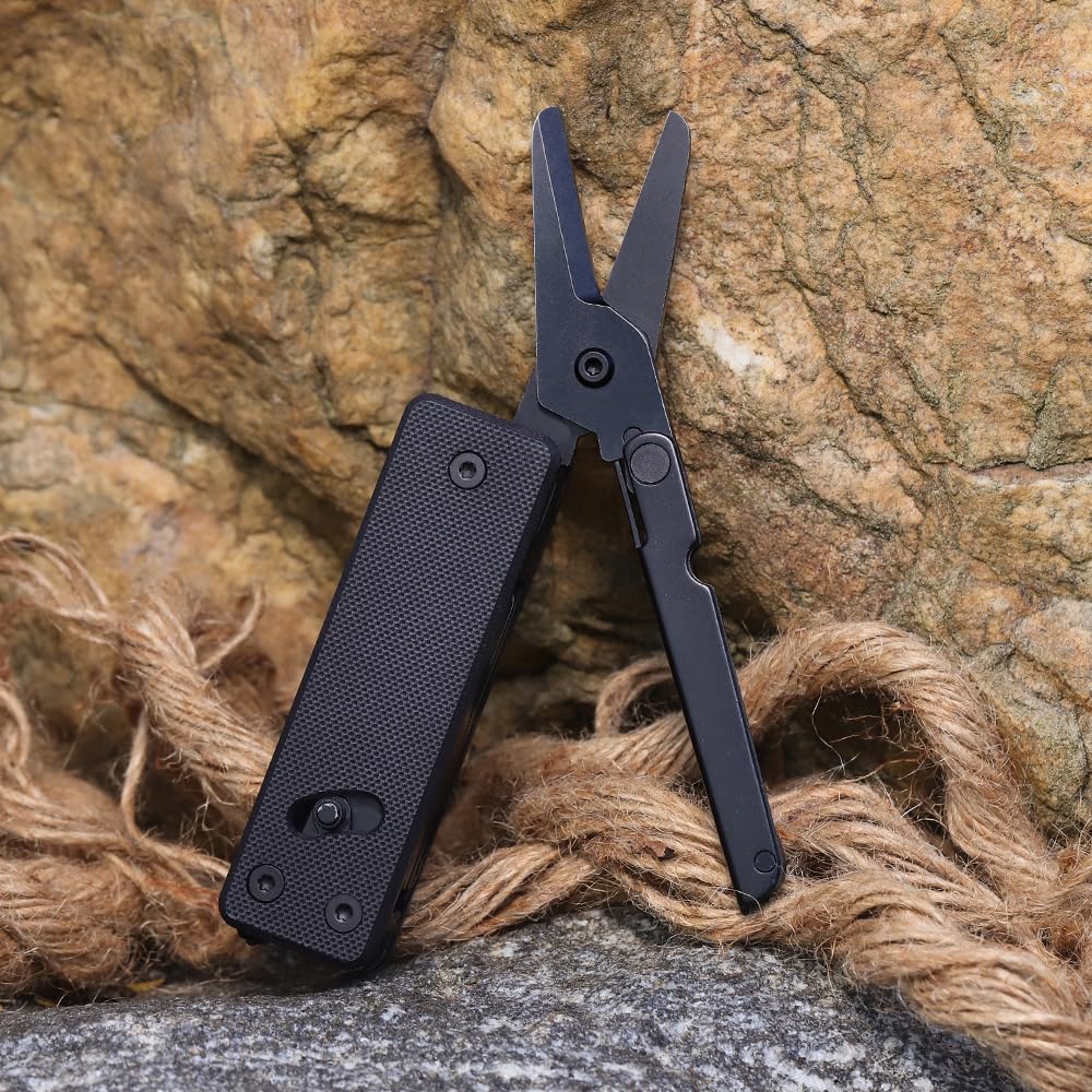 ROXON KS2E NOIR Couteau de poche multifonction avec grande lame de ciseaux | manche en G10 et clip de poche, 13 fonctions en 1, idéal pour le camping, la randonnée, les urgences et un usage quotidien