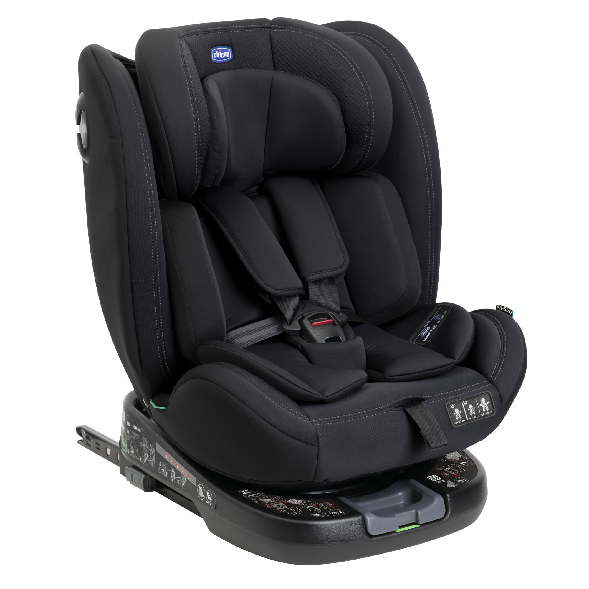 Chicco Unico Evo Car Seat for Newborn to 12 Years Approx (40-150 cm)|Rear & Forward-Facing|5-Position Recline|Easy Boarding with 90°Rotation|Secure Installation with Isofix & Top Tether (Black)-image-24
