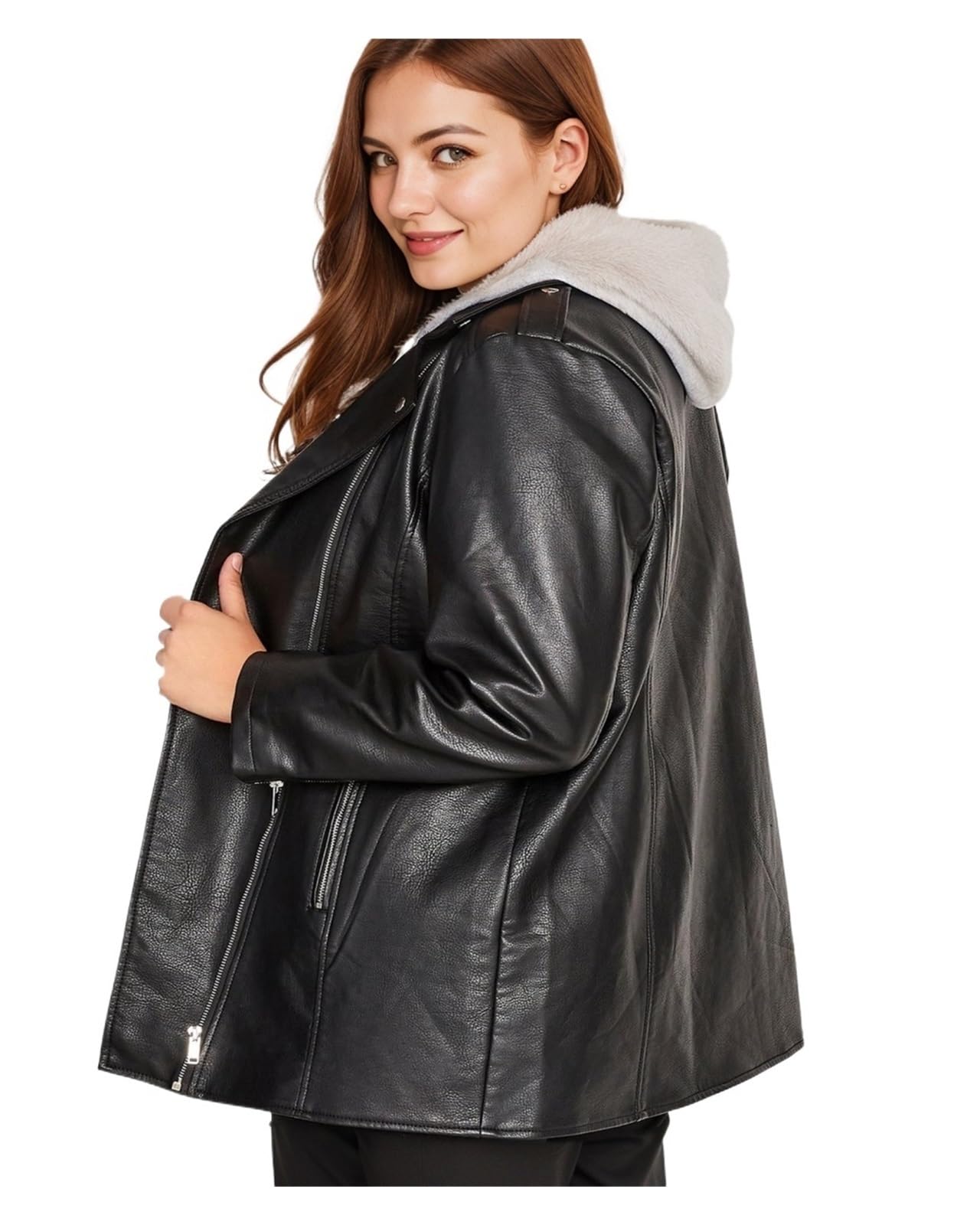 Chaqueta Cuero Mujer PU Leather Zipper Jacket Casual Long Sleeve Lapel Para salir