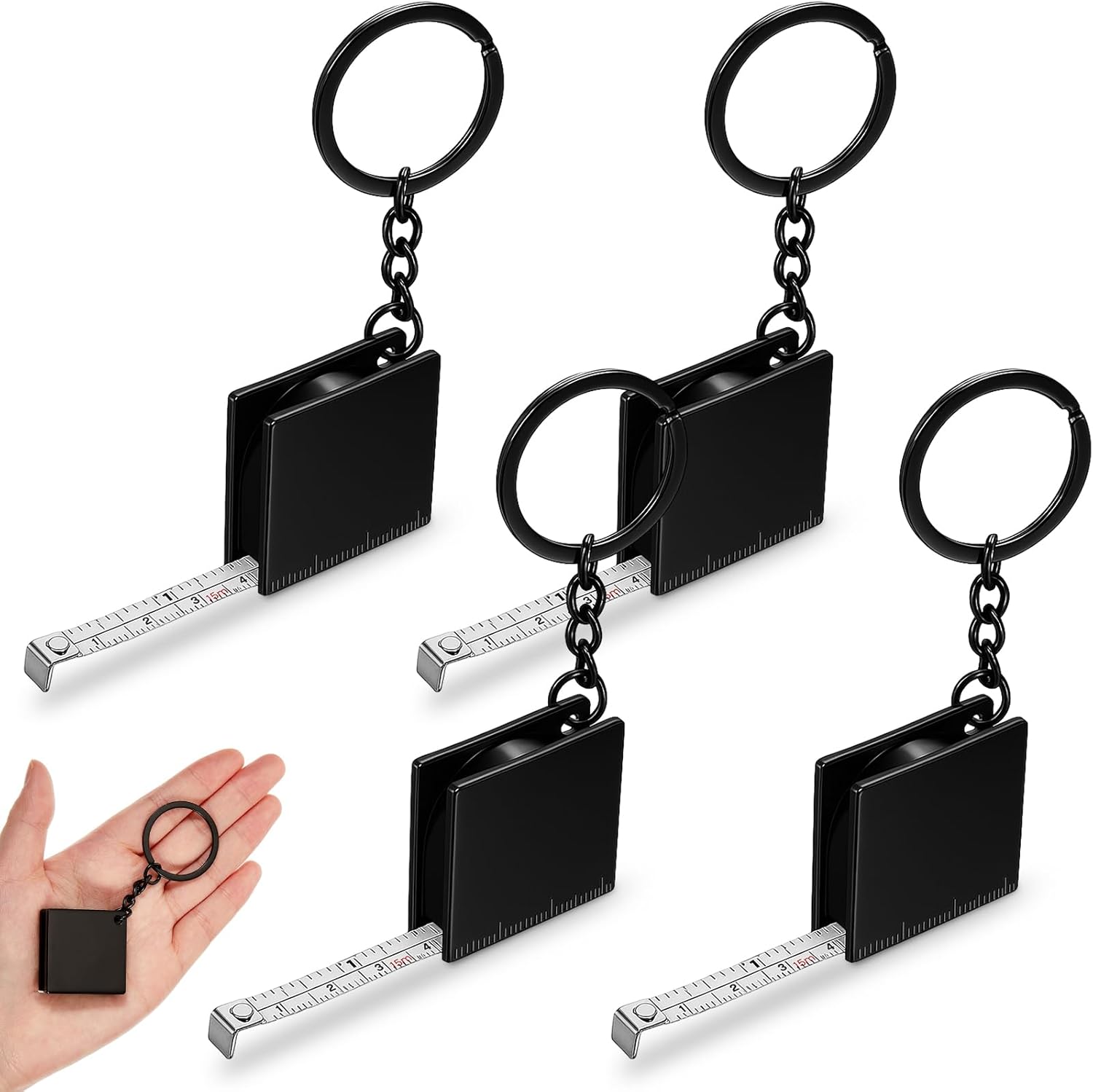 Quelay 10 Pcs Mini Measuring Tape Metal Keychain Tape Measure up to 47.24 Inches Small Retractable Measure Keychain (Silver)
