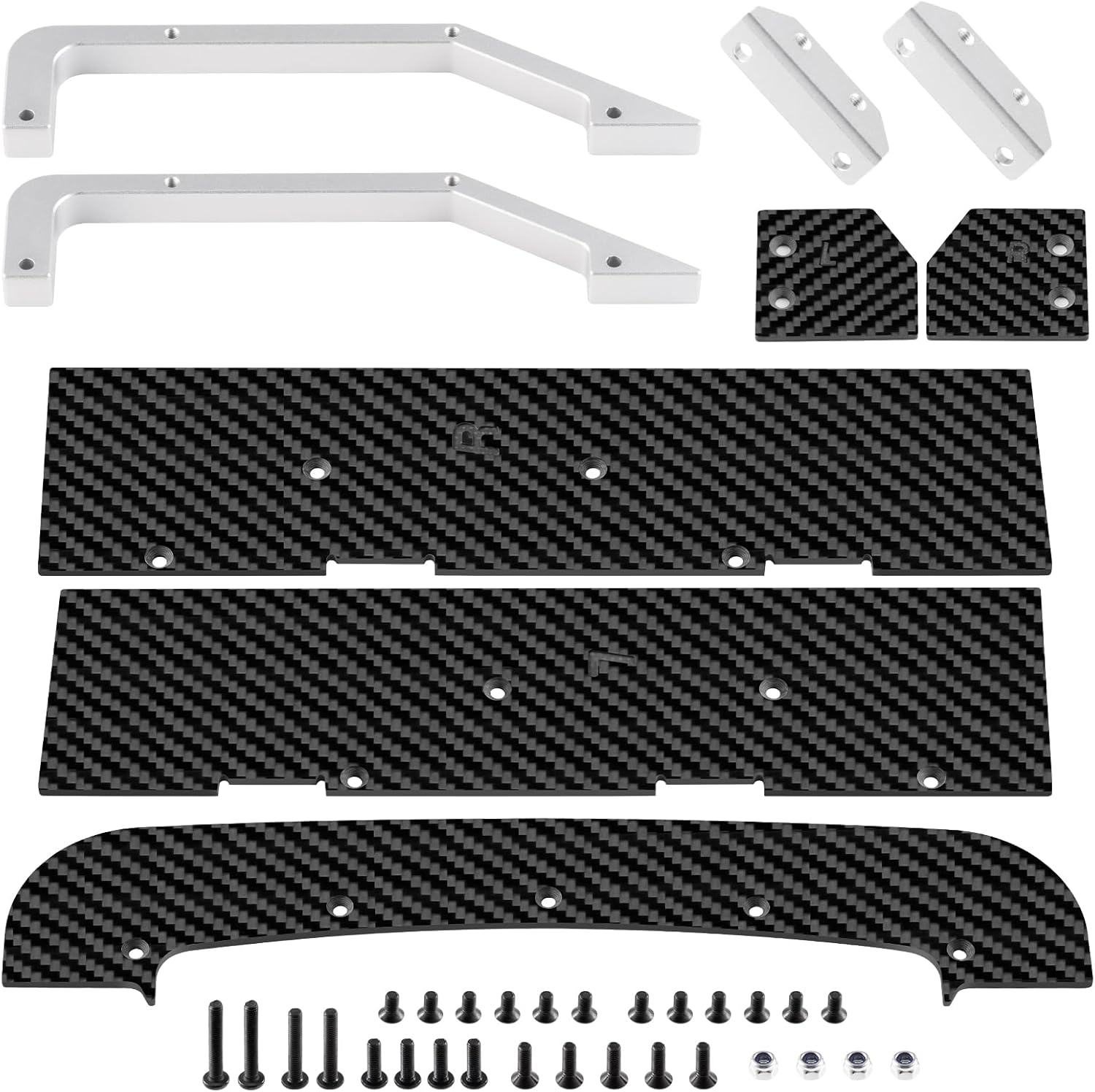 RCLIONS 1set Carbon Fiber Front&Rear Splitter,Chassis Widening Side Skirts for ARRMA Infraction BLX 3S 1/8 Racing Car Upgrade Parts (Silver)
