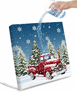 Outdoor Waterproof Cushion Covers Watercolor Red Truck Christmas Trees Replacement Stretch Seat Slipcover for Patio,Winter Deer Snowflake Chair Couch Sofa Covers Furniture Protector Set of 2,20x18IN