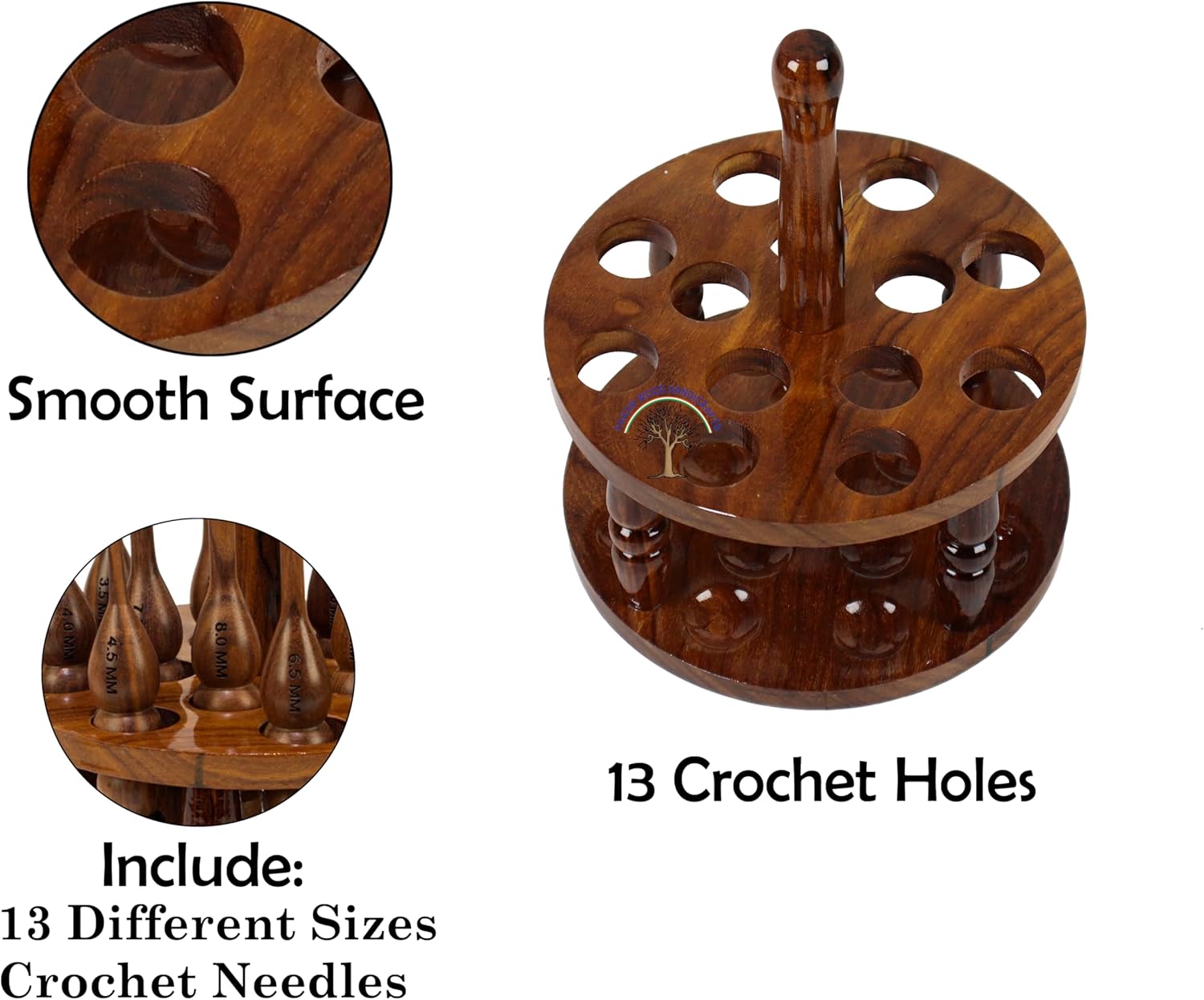 Handcrafted Rosewood Crochet Hook Stand – Personalized Wooden Holder – Portable Organizer for Crochet Hooks – Premium Gift for Knitters & Crafters 13-Hooks