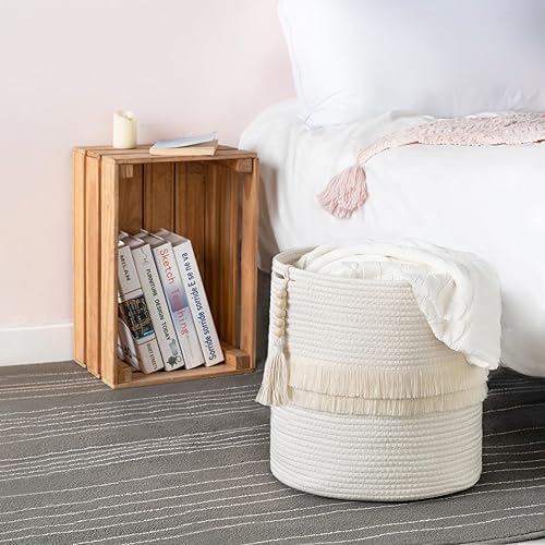 Miniatura 4 de Dahey Cesta de almacenamiento decorativa de cuerda de algodón de macramé, decoración bohemia para guardería, pequeña y bonita borla tejida con