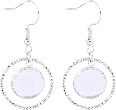 Reidgaller 20pcs 12mm Cabochon Earring Setting Tray Blanks with Hoop Charms DIY Bezels for Earrings Making Supplies