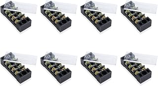PNGKNYOCN 4 Positions Dual Rows 600V 15A Barrier Screw Terminal Strip Block with Cover TB-1504(8-Pack )