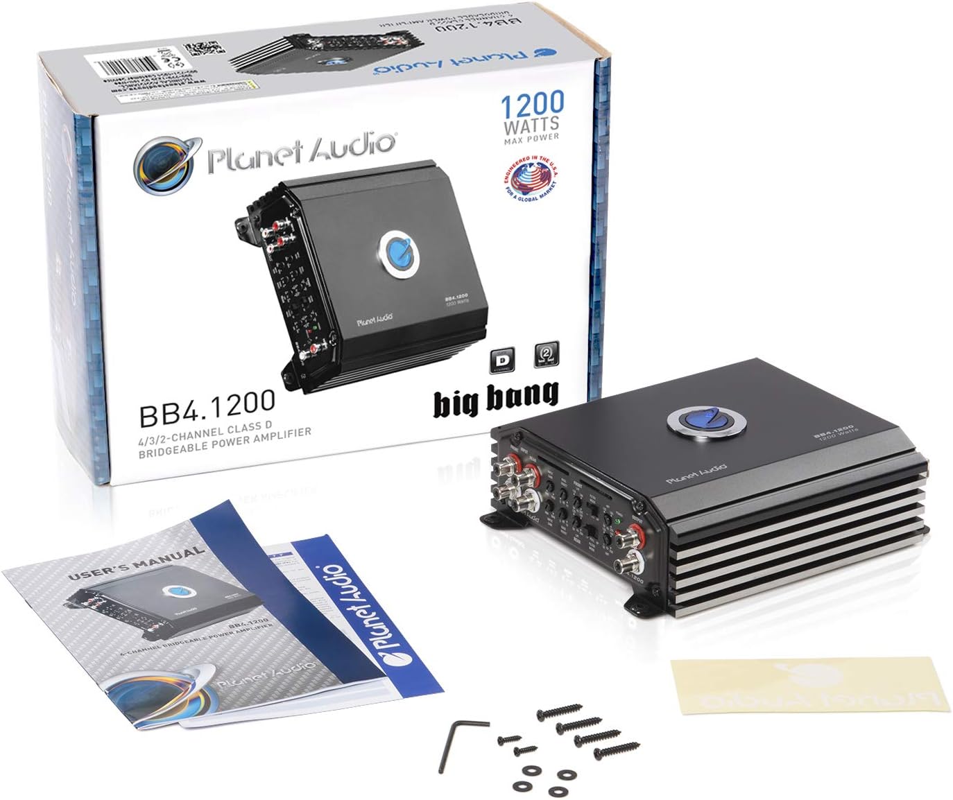 Black Friday - 50% OFF Planet Audio BB4.1200 4 Channel Class D Car Amplifier - 1200 Watts, Full Range, 2-4 Ohm Stable, Mosfet Power Supply, Bridgeable