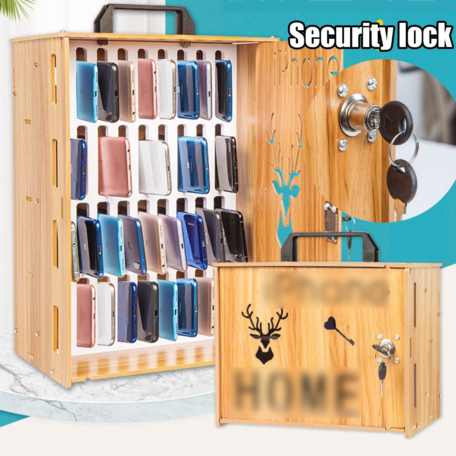 Caja De Casillero para Teléfono De 16/36 bits Gabinetes De Madera para Teléfono Móvil Aulas Escolares con Llave Gabinetes De Gestión Móvil para Poner En La Cárcel Montados En La Pared (Color : A, S