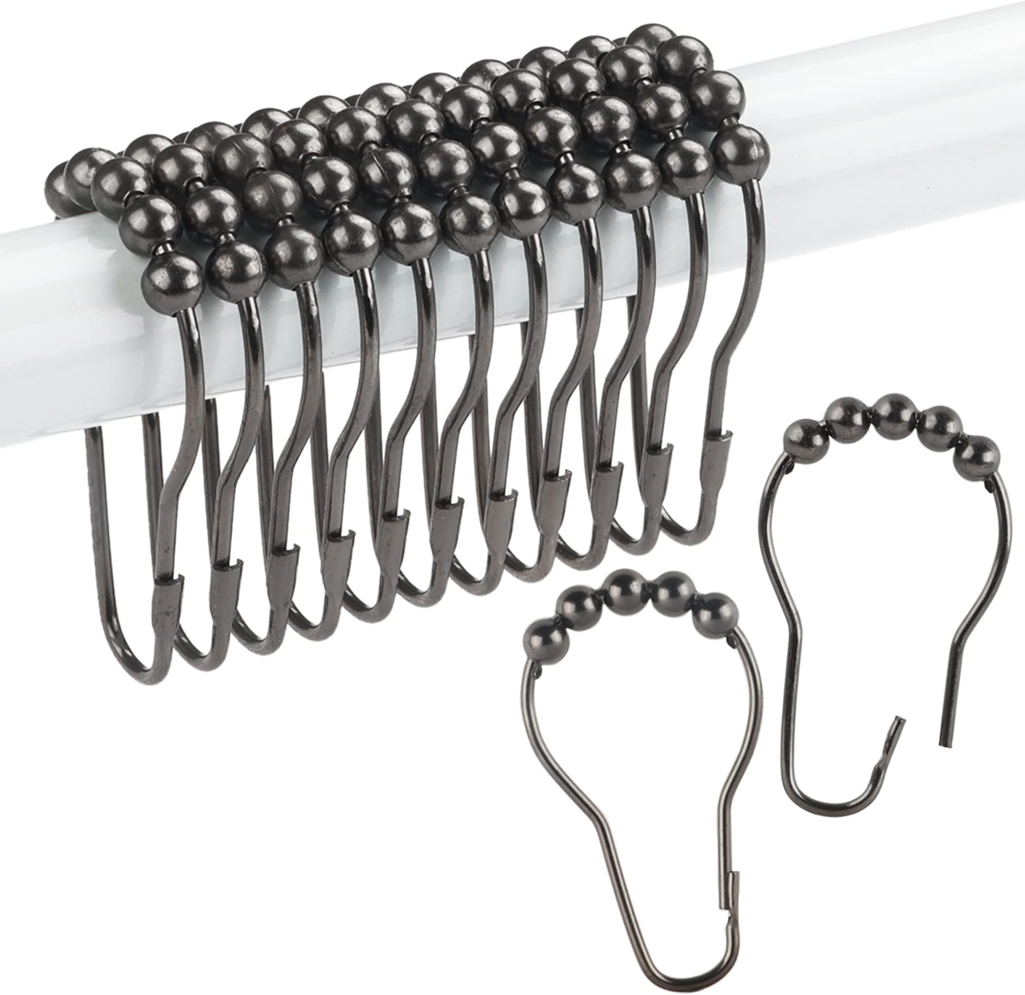 Shower Curtain Hooks Rings, Rustproof Metal Shower Curtain Rings for Bathroom Shower Rods Curtains - Set of 12, Black Nickel