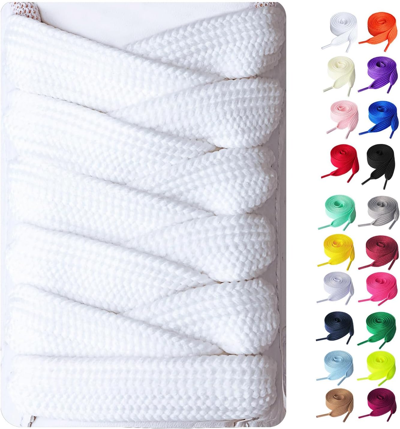 2 Pairs Fat Sneakers Shoe Laces, 15mm Wide Athletic Shoelaces