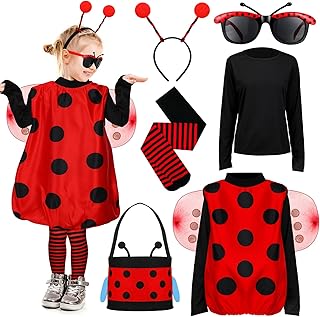 Janmercy Ladybug Costume for Girls Halloween Accessories Kids Tutu Ladybug Dress up Set Halloween Cosplay Party(9-10 Years)