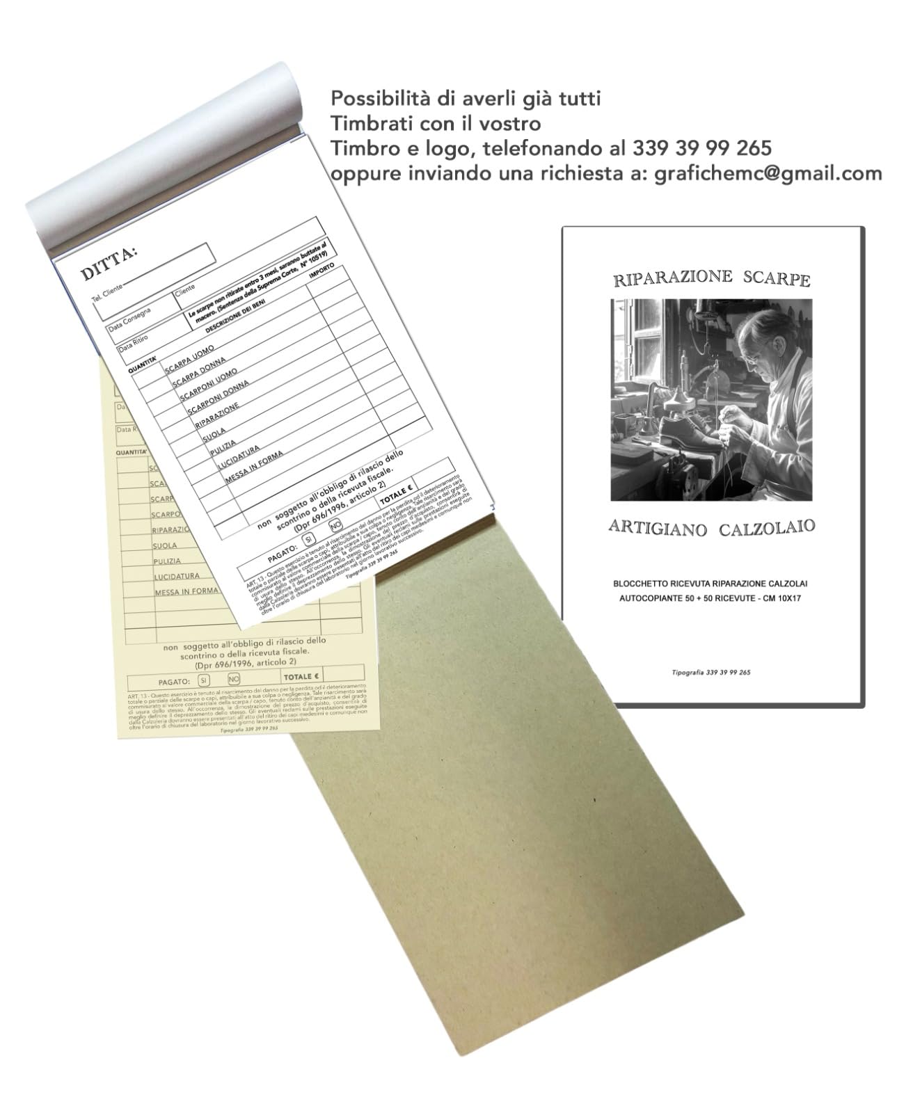 Blocchetti Ricevute Calzolaio in Duplice Copia Autocopianti, Riparazione, scarpe, Stivali, Borse, Cinture (Blocco, 20, Conteggio)