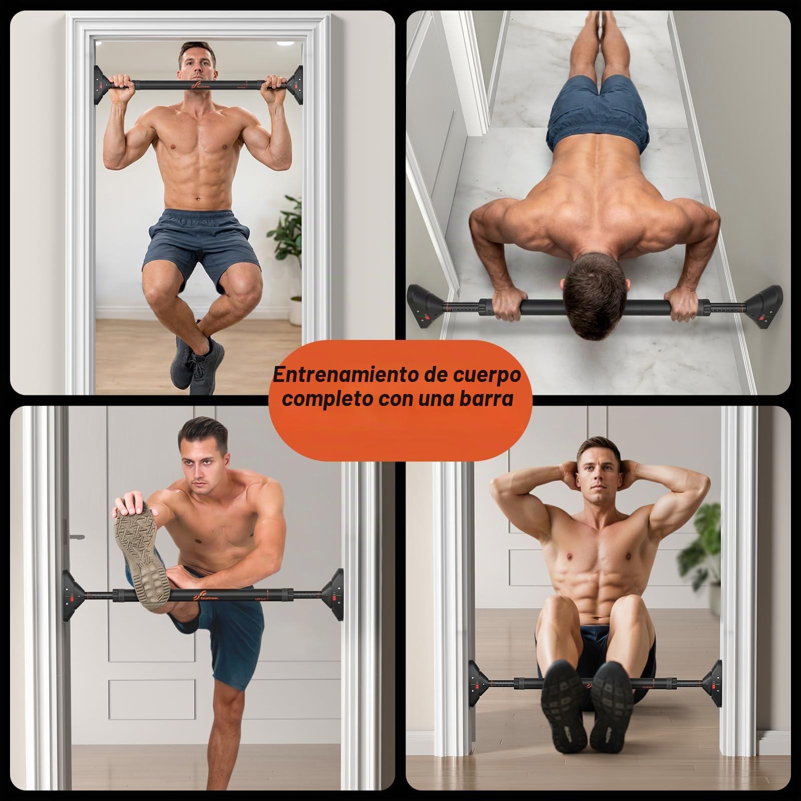 Sportneer Barra de dominadas para puerta, barra de dominadas, sin tornillos, marco de puerta, barra ajustable de 75 a 94 cm, hasta 200 kg de capacidad, barra de entrenamiento