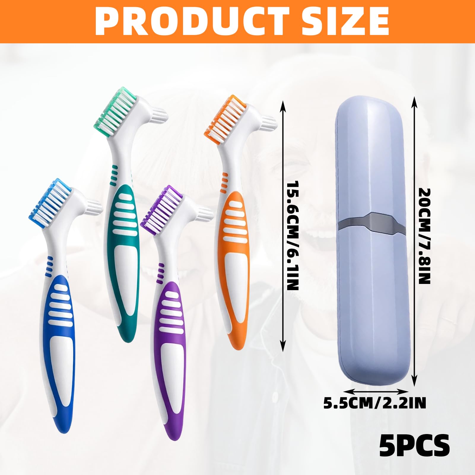 ikBrtaiay 4 Cepillos Protesis Ferula Dental para Dentaduras Postizas, Cepillo Ferula para Dentaduras (4 Colores) con 1 Estuche Portátil, Cepillo Ortodoncia Brackets para Cuidado de Dentaduras Postizas — view 2