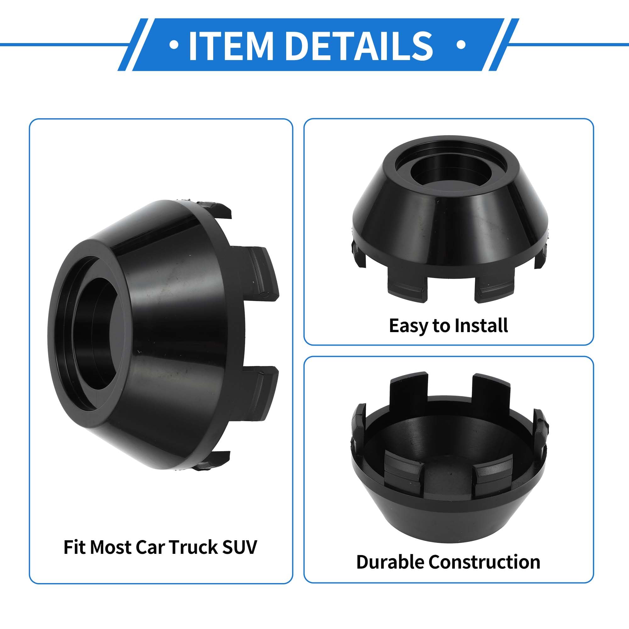 Cache Moyeu De Roue Par 4 En Caoutchouc Noir Pour Quad 4T De 50 à125cc