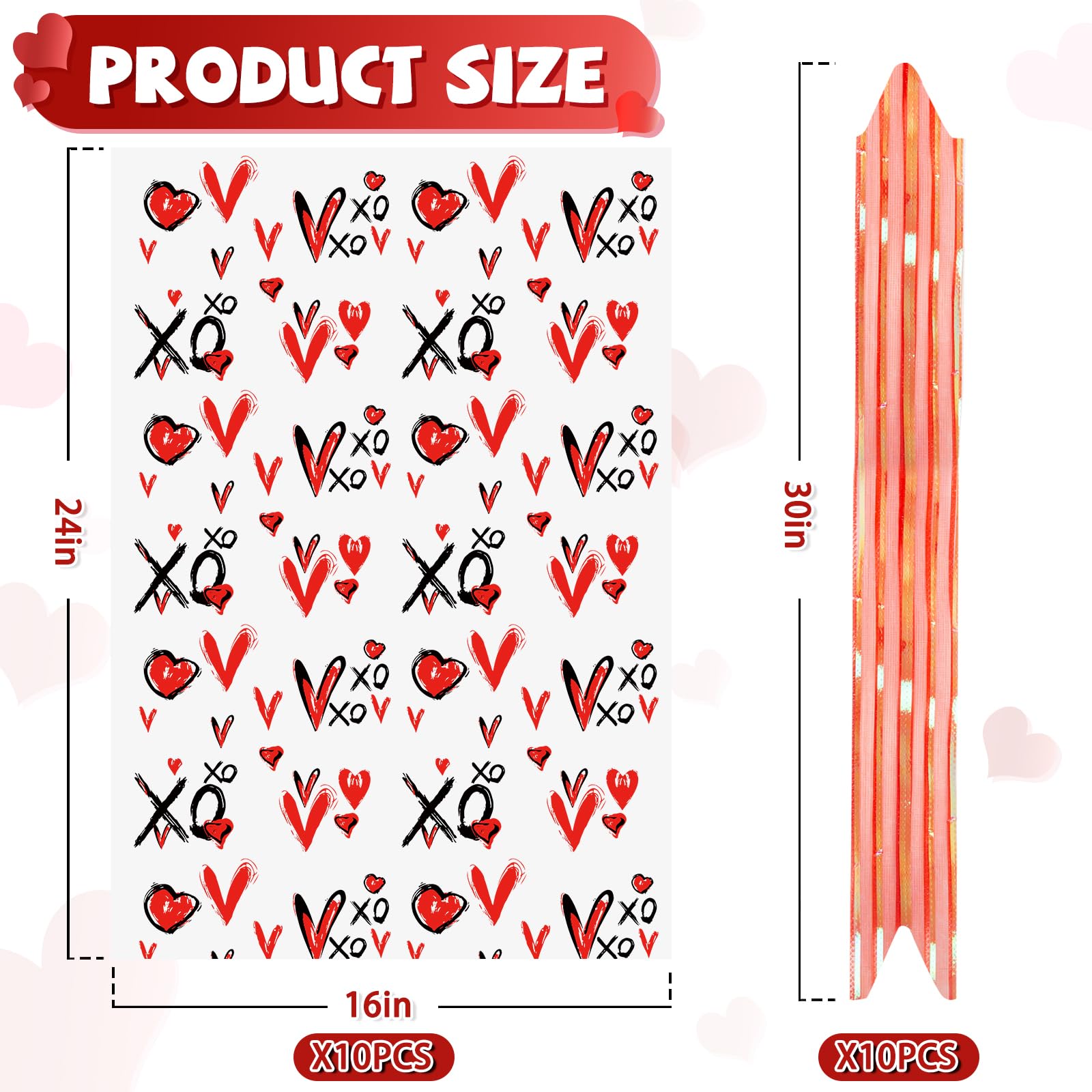 Valentine Wrapping Bags 10 Pcs Love-Themed Cellophane Bags For Valentine's Day Gifts - 16x24... Gift Baskets With Cellophane Wrap