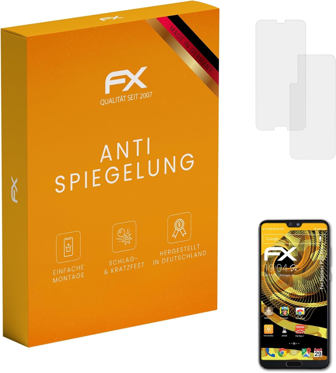 atFoliX Screen Protector compatible with Huawei P20 Pro Screen Protection Film, anti-reflective and shock-absorbing FX Protector Film (Set of 3)