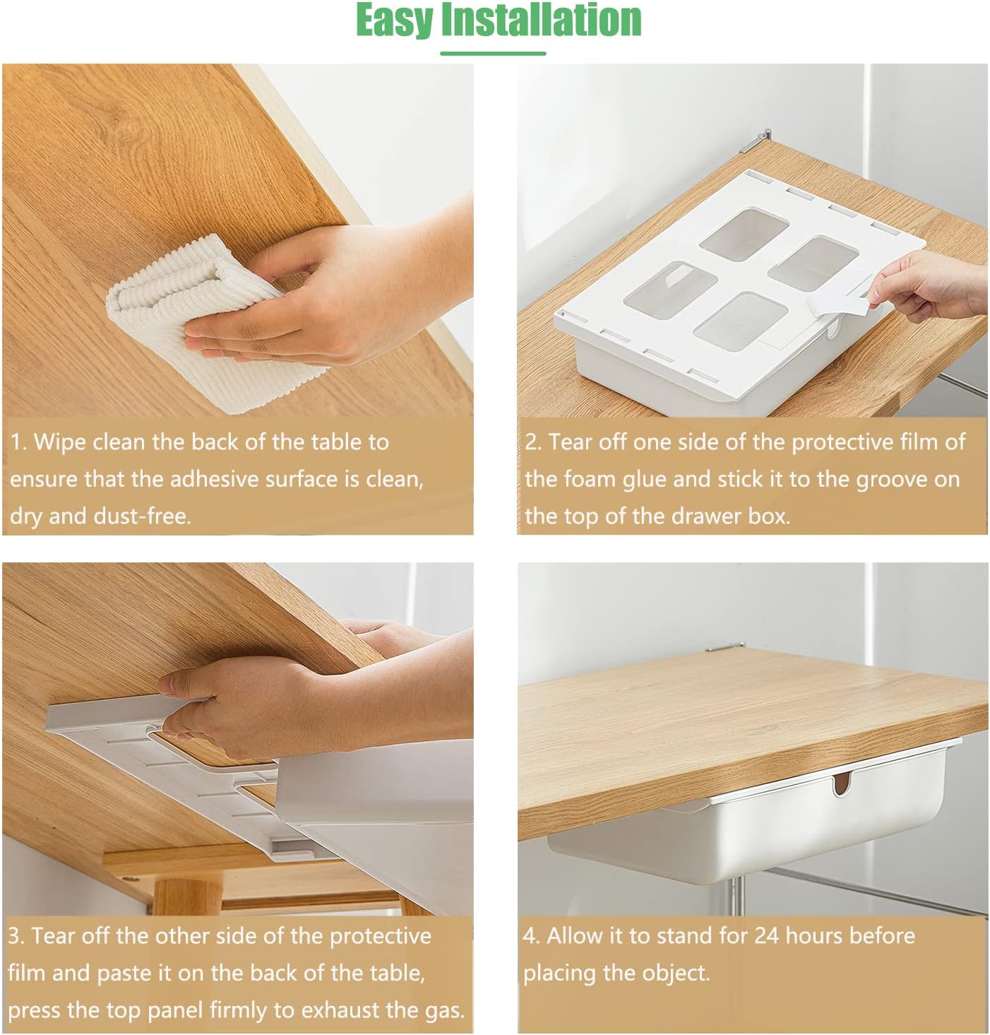 Under Desk Drawer, Large Self-Adhesive Under Desks Organiser, 13x9.2inch Hidden Under Desk Storage Box Cosmetics Case for Storage of Cutlery, Office Supplies, Stationery and Cosmetic (White)