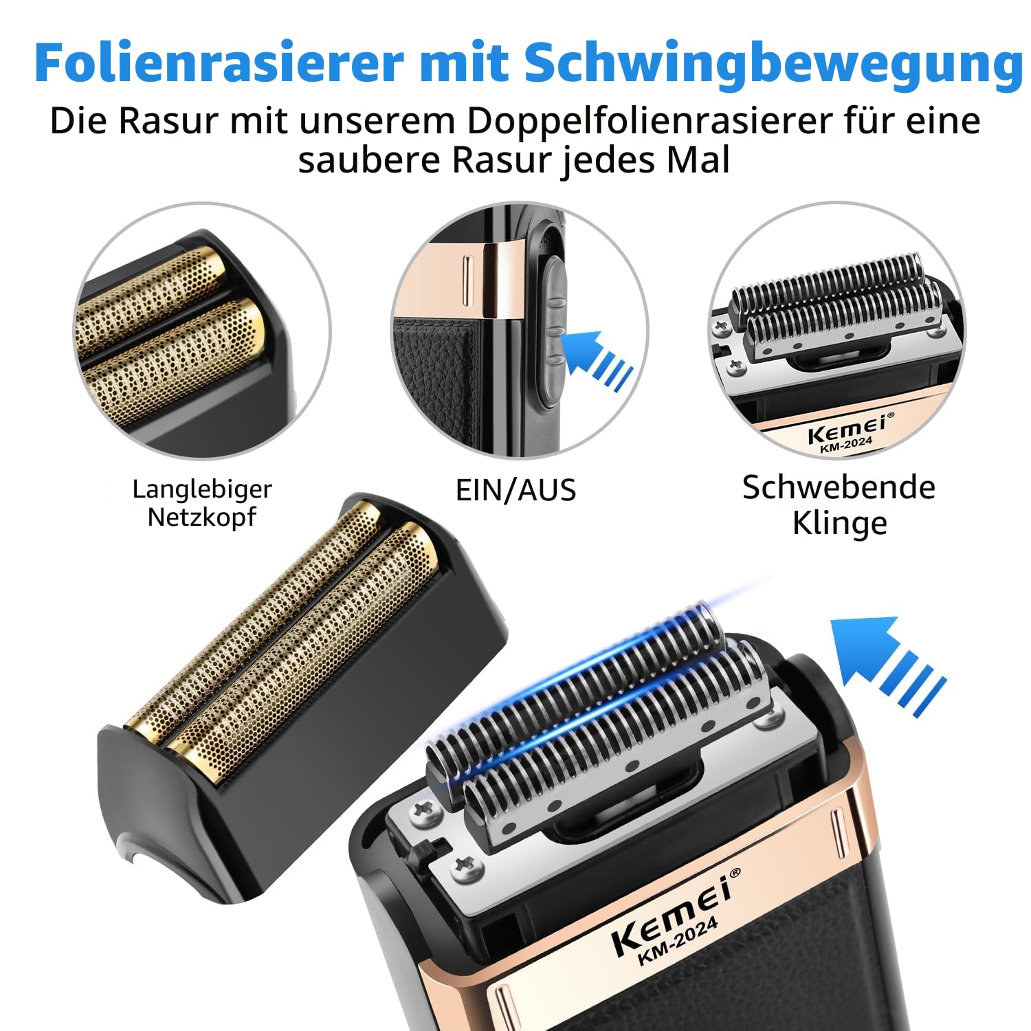 KEMEI Professionelle Haarschneidemaschine für Männer, Schnurloser Kompletter Barber Clipper T-Blade Trimmer Folienrasierer Set, Elektrisches Haarschneider Full Kit mit 9 Führungskämmen