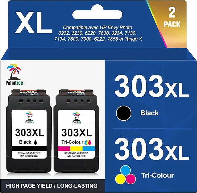 Cartouche HP 303 XL Pas Cher - Palmtree 303XL Compatible Noir et Couleur (2-Pack)