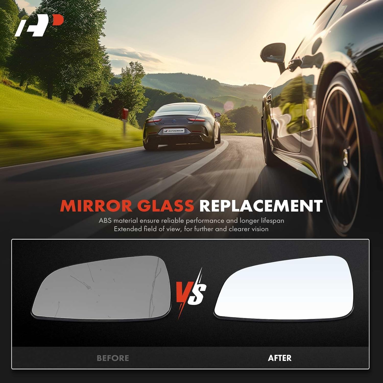 A-Premium Left Driver Side Heated Mirror Glass with Backing Plate - Compatible with Chevrolet Malibu 2008-2012 & Saturn Aura 2007-2009 - Exterior Side View Flat Mirror