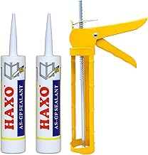 Haxo General Purpose Silicone Sealant Adhesive Caulk with DIY GUN, Paintable, Weatherproof for General Sealing & Adhesion Application (Sealant-Clear with Handle, 2)