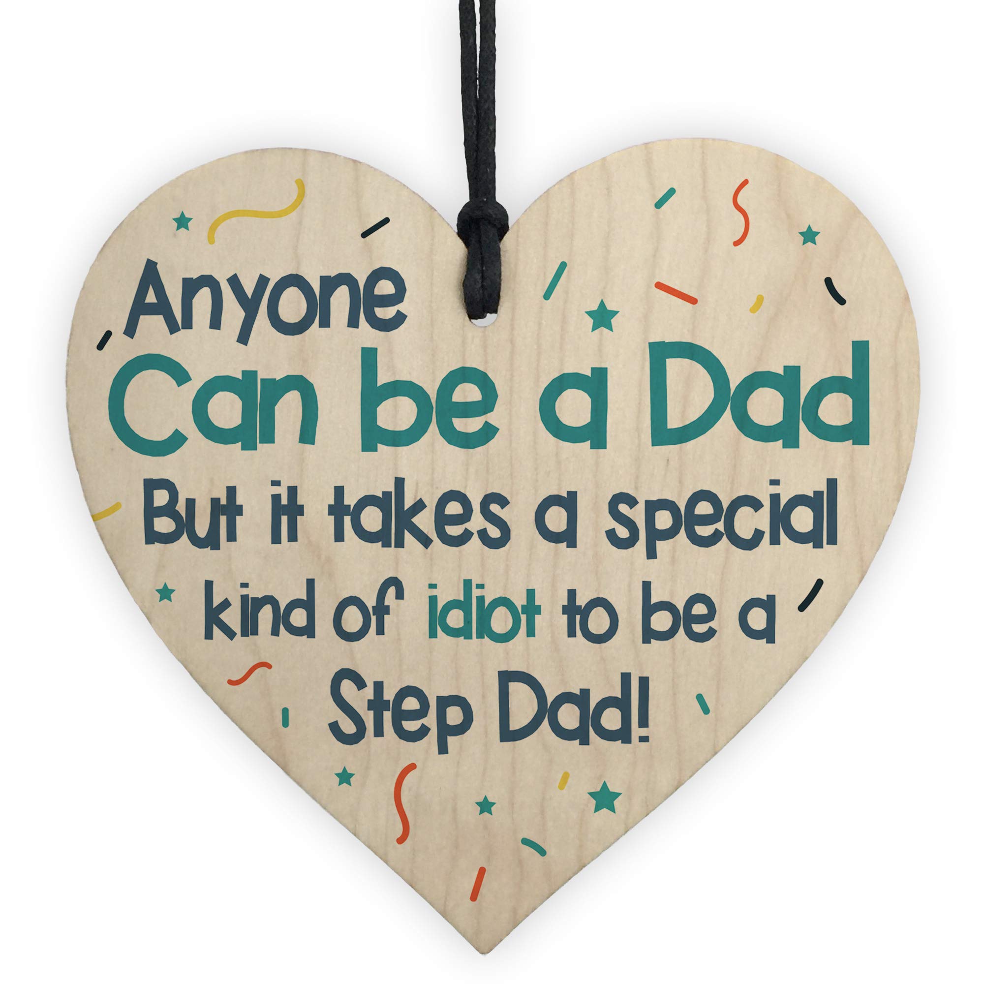 Red Ocean Novelty Step Dad For Fathers Day Funny Ideas Wooden Heart Sign