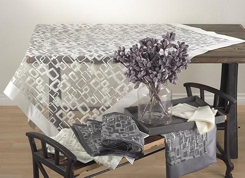 Miniatura 2 de Fennco Styles Mondrian - Mantel cuadrado bordado con diseño geométrico, 60 pulgadas de ancho x 60 pulgadas de largo, color plateado
