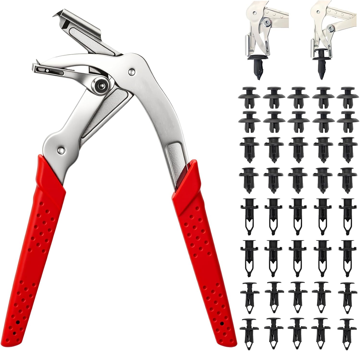 Car Clip Pliers with 40PCS Auto Fastener Clips, Panel & Trim Removal Tool Kit, Spring Loaded Clip Removal Pliers, Plastic Rivet & Push Pin Remover for Interior and Exterior Automotive Repair